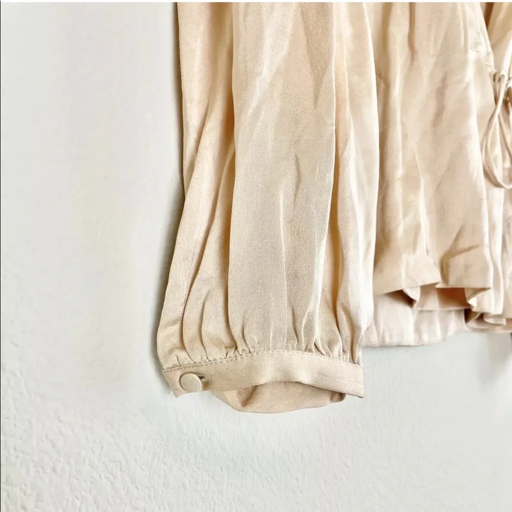 Zara Blouse Small Womens Pink Satin V-Neck Long Sleeve Genuine Wrap Top Viscose - Picture 7 of 12